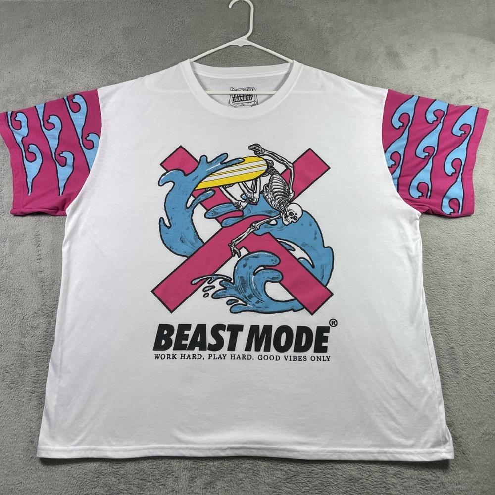 Fresh Laundry Shirt Adult 4XL White Beast Mode Surfing Good Vibes Graphic Tee